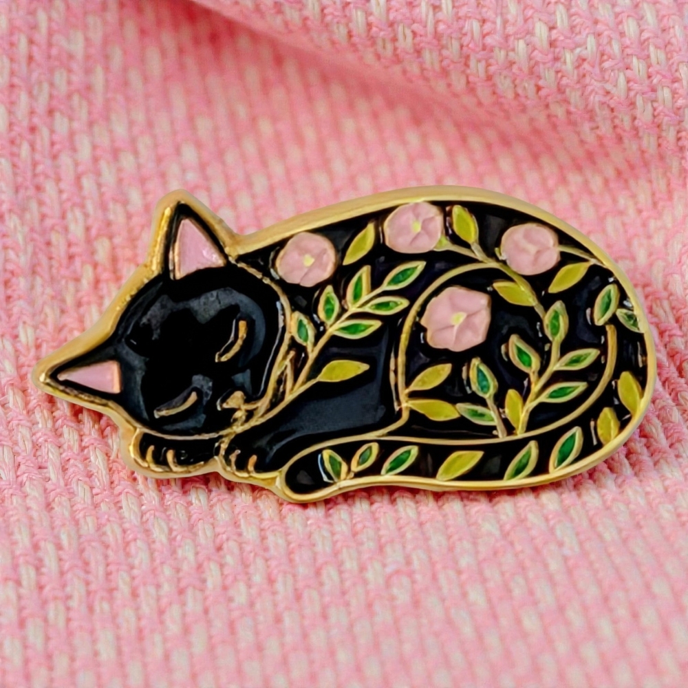 Black and Gold Cat Enamel Pin